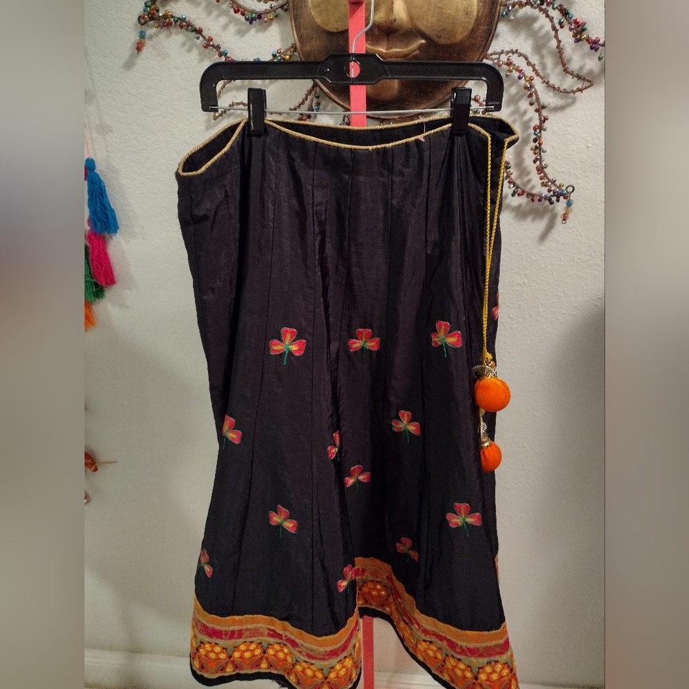 Indian Embroidered Black Skirt Floral